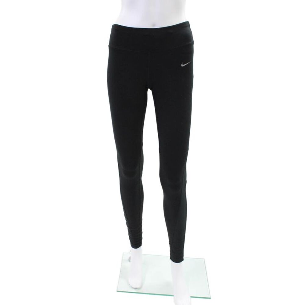 Nike Womens Textured Drawstring Lined Fitted Leggings Black Size S
